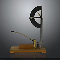 Vintage Scientific Instrument With Wooden Base And Metal Stand Featuring Semicircular Measuring Component