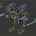 Blue Mecha Robot Character With Mechanical Armor Dual Guns And Yellow Cables