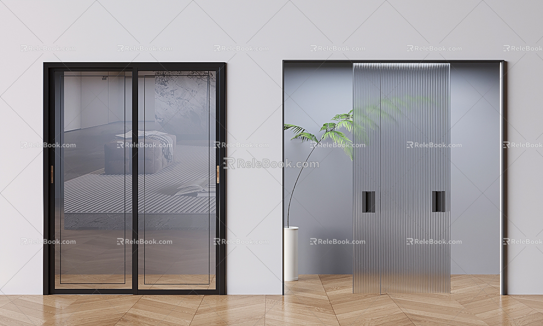 Changhong glass sliding door frosted glass sliding door sliding door 3d model