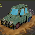 Small Green Turbo Car Moving Fast With Smoke On Orange Ground