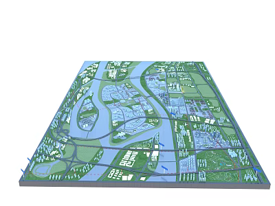 Commercial Equipment 3D Urban Planning Model With Roads Rivers And Green Spaces 3d model