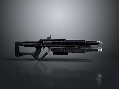 Futuristic Black Sci Fi Gun with Dual Barrels Sleek Design and Reflective Surface 3d model