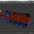 Red Vintage Steam Train With Golden Chimney Black Details And Number 5