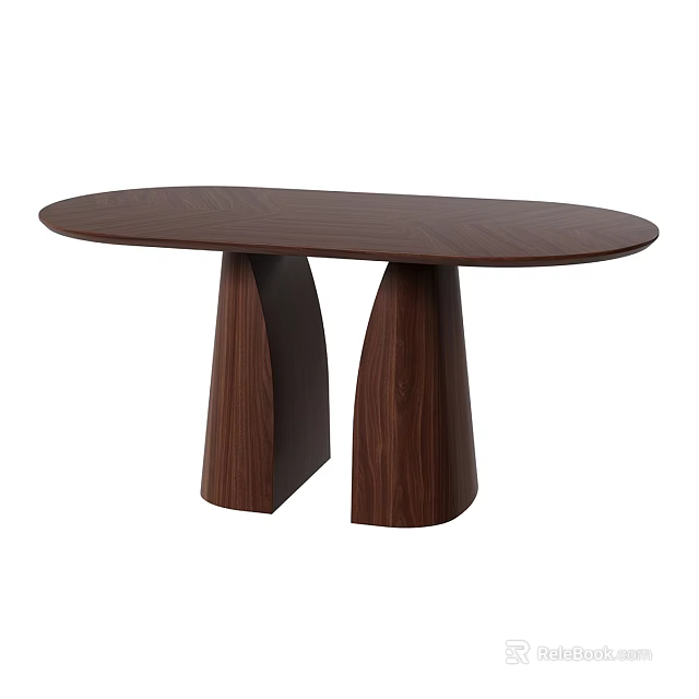 Modern Oval Wooden Dining Table With Two Unique Support Legs And Smooth Surface 3d model 