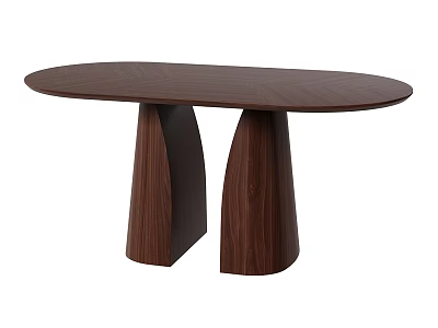 Modern Oval Wooden Dining Table With Two Unique Support Legs And Smooth Surface 3d model