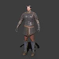 Medieval Fantasy Game Movie Character Wearing Purple Armor With Headscarf Arm Guards And Leg Greaves