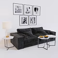 Dark Velvet Two Seater Sofa With Table Lamp Side Table And Black White Wall 3d model