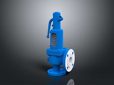 Blue Industrial Safety Valve With Flange Body And Spring Handle Design 3d model