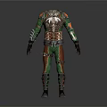 Character Creature Themed Outfit Design Featuring Green Brown Armor And Intricate Details