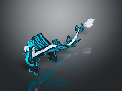 Blue And White Winged Dragon Game Movie Character With Striped Body And White Tail Tip 3d model