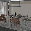 Modern Dining Table Set With Leather Chairs Flower Arrangement And Tableware 3d model