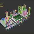 Colorful Modern Buildings In Diverse Shapes Different Heights With Green Central Urban Scene