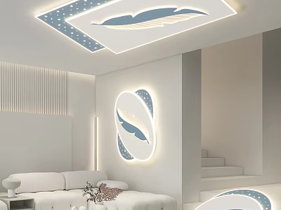 Modern White Ceiling Light with Blue Leaf Design and Dotted Pattern for Living Room Decoration 3d model