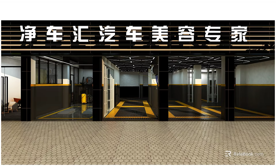 Car 4S Shop Professional Car Detailing Services With Modern Interior And Bays 3d model 