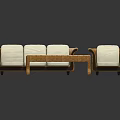 Modern Wicker Sofa Coffee Table Set With White Cushions And Armchair