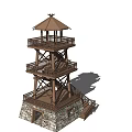 Traditional Wooden Tower With Multi Level Observation Deck And Stone Base Stairs