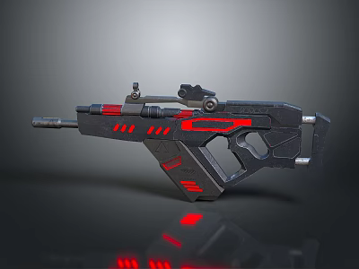 Futuristic Sci Fi Weapon with Black Body Red Accents and Scope Design 3d model