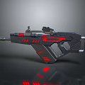 Futuristic Sci Fi Weapon with Black Body Red Accents and Scope Design