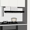 Sleek Modern Kitchen With White Cabinets Black Range Hood Gas Stove And White Pot