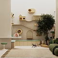 Pet Shop With Cozy Interior Featuring Cat Trees Green Plants And Comfortable Sofa