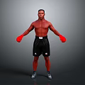 Shirtless Male Boxer Posing In Red Gloves And Black Shorts On Gray Background