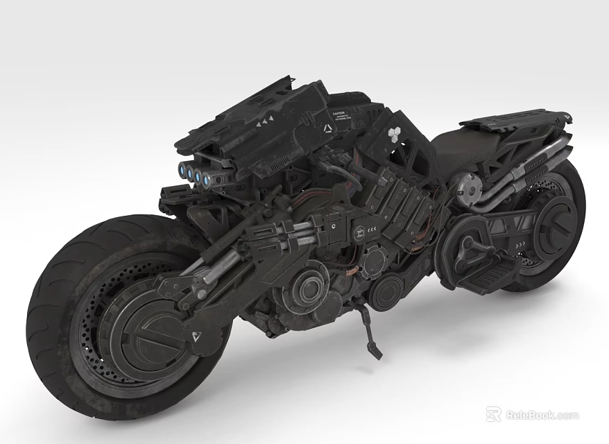 Futuristic Black Motorcycle With Armored Body Detailed Mechanical Parts And Sleek Design 3d model 