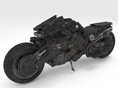 Futuristic Black Motorcycle With Armored Body Detailed Mechanical Parts And Sleek Design 3d model