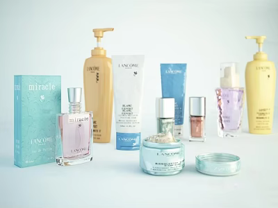 Assorted Perfume Cosmetics And Skincare Products Display With Bottles Jars And Boxes 3d model