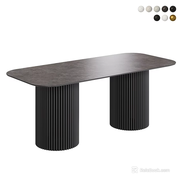 Black Rectangular Dining Table With Fluted Legs And Smooth Wooden Surface 3d model