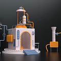 3D Model of Laboratory Equipment with White Orange Pipes Circular Structure Console and Steps