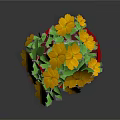Potted Plant With Yellow Flowers And Green Leaves In Red Pot