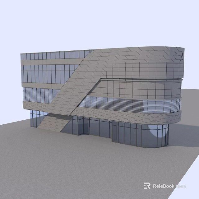 Modern Architectural Components With Geometric Facade And Glass Curtain Walls 3d model