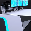 Modern Console Setup With Multiple Screens And Blue Accent Lighting 3d model