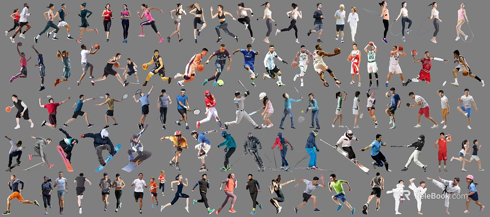 People Engaged In Various Sports Such As Running Basketball And Skiing 3d model 
