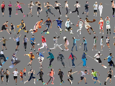 2D Sports Fitness Figures Running Warm-up People Table Tennis Basketball Football People Skateboard Skating Badminton Rope Skipping Figures 3d model