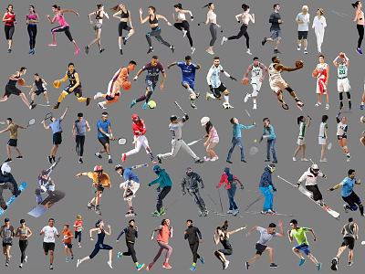 People Engaged In Various Sports Such As Running Basketball And Skiing 3d model