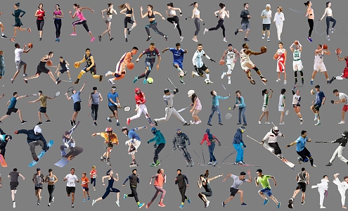 2D Sports Fitness Figures Running Warm-up People Table Tennis Basketball Football People Skateboard Skating Badminton Rope Skipping Figures 3d model