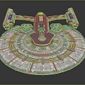 Detailed Science Fiction Spaceship Model With Circular Design NCC 981 Blue Red Thrusters