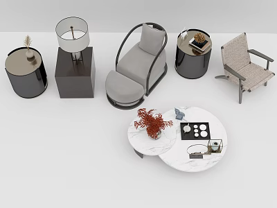 Stylish Leisure Sofa Set With Armchair Coffee Table And Decorative Lamps 3d model