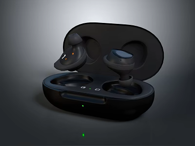 Modern Black True Wireless Earbuds With Open Charging Case And Sleek Design 3d model