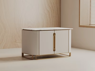 Modern Side Table With Marble Top White Cabinet Gold Metal Handles And Frame 3d model