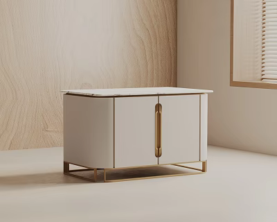 Modern Side Table With Marble Top White Cabinet Gold Metal Handles And Frame 3d model
