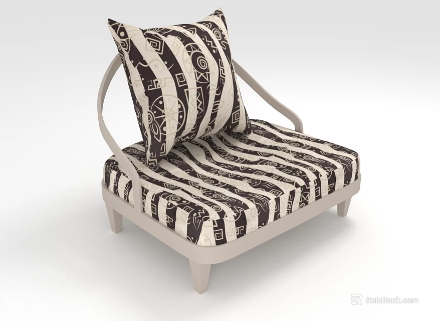 Modern Lounge Chair With Black And White Striped Pattern Light Colored Legs And Geometric Cushion 3d model 