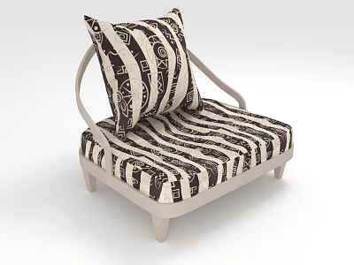 Modern Lounge Chair With Black And White Striped Pattern Light Colored Legs And Geometric Cushion 3d model