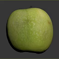Fresh Green Apple With White Specks And Stem On Black Surface