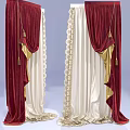 Elegant Crimson and White Curtains With Gold Accents and Delicate Lace Trim