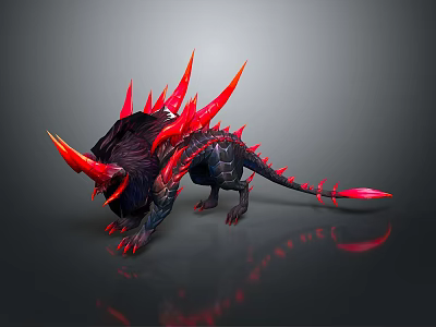 Fantasy Game Movie Character Fierce Dark Creature With Red Spikes Horns And Tail 3d model