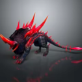 Fantasy Game Movie Character Fierce Dark Creature With Red Spikes Horns And Tail