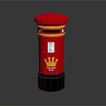 Traditional Red Royal Mail Post Box Structure With Crown Logo And Yellow Accents