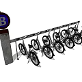 Outdoor Bicycle Parking Rack with Neatly Parked Bikes and Circular B Sign
